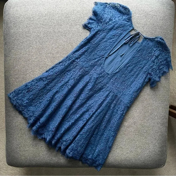 Free People Blue Stardust Lace Short Sleeve Mini Dress XS - Picture 5 of 6